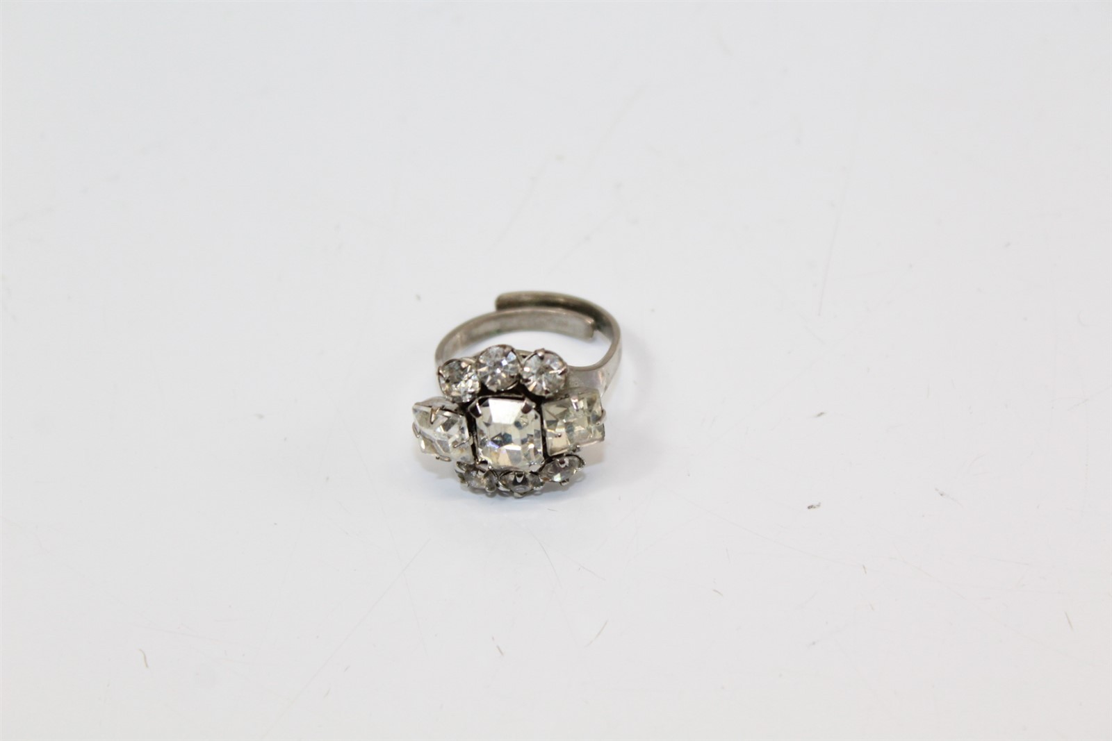 Ring Silver-Tone Alloy With Clear Stones Adjustable Size Band Vintage