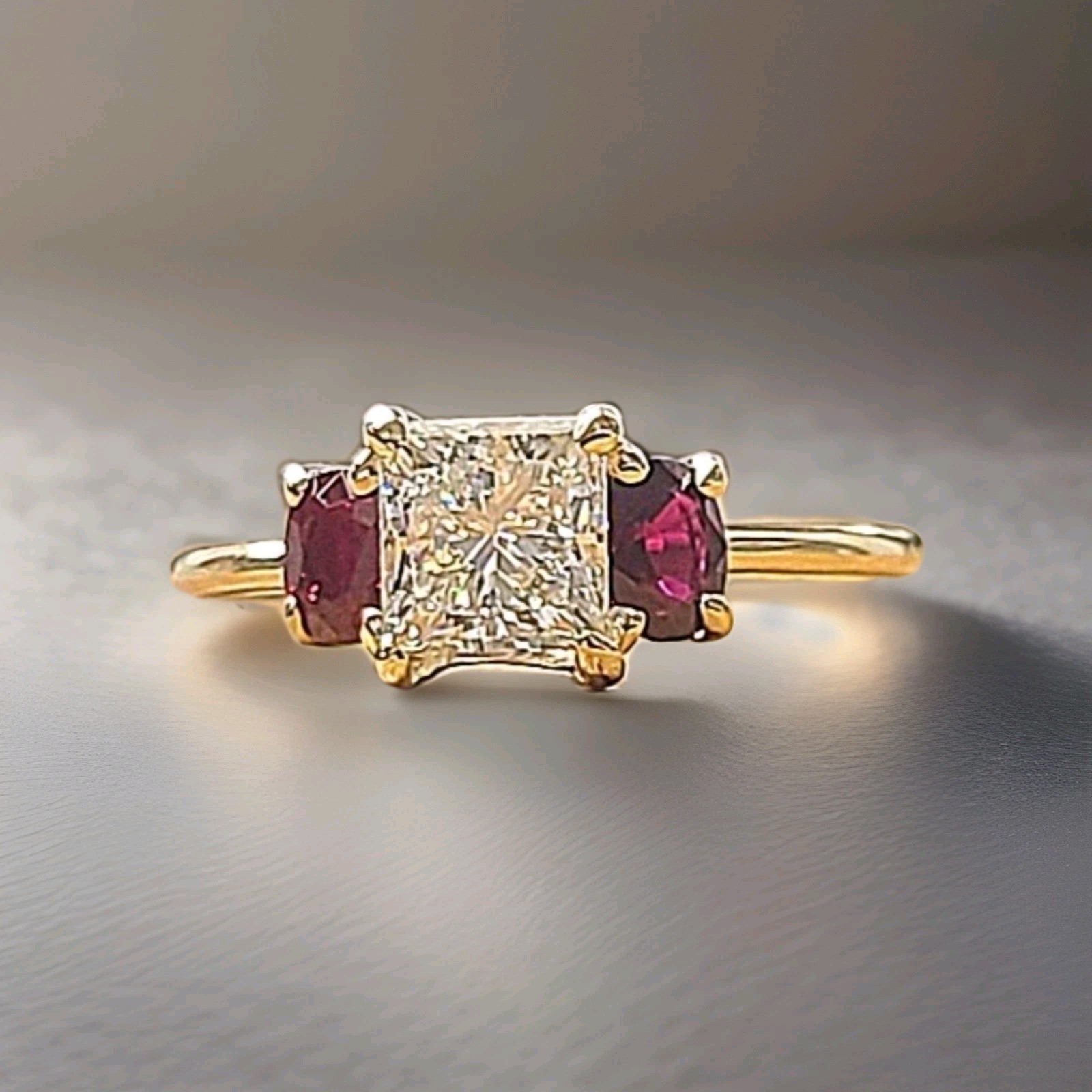 14K Yellow Gold Engagement Three Stone Ring 1.01CT.Natural Princess Cut Diamond