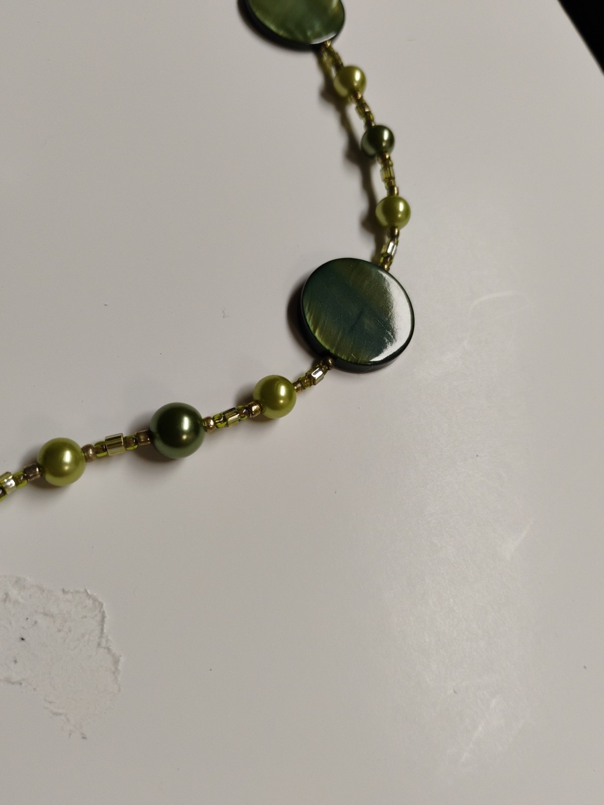 Green Shell and Green Mother Off Pearl Pendant Green Pearl 20″None Pierced Earri