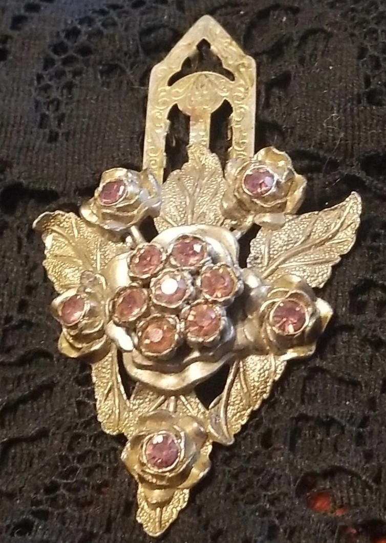 Little Nemo Antique Dress Clip, 3 Inch Signed, LN/25, Pink Rhinestones & Silver