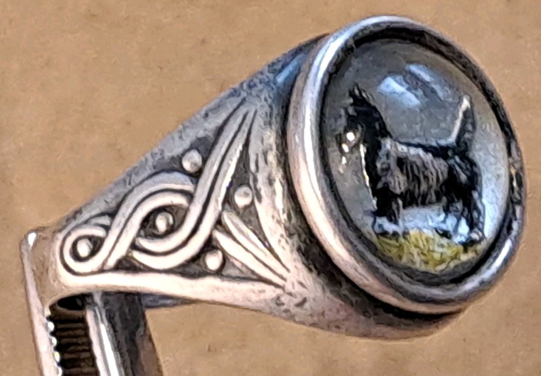 VINTAGE Sterling Silver CELTIC Art Glass SCOTTY DOG Bypass Wrap Ring 8.25 NICE