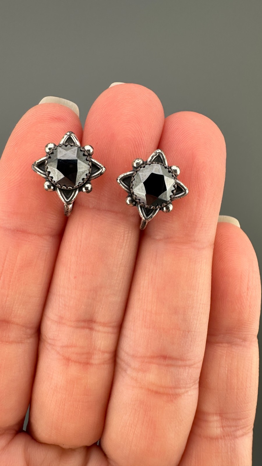 Vintage Earrings Lot Sterling Silver Gemstone Crystal Screw Back Blue Hematite