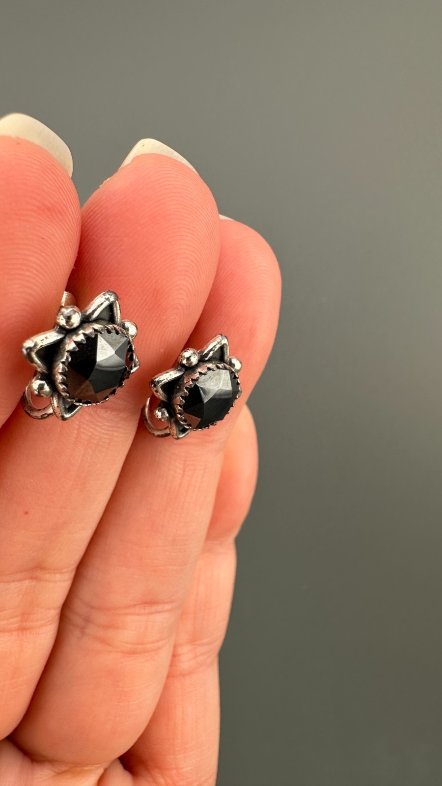 Vintage Earrings Lot Sterling Silver Gemstone Crystal Screw Back Blue Hematite