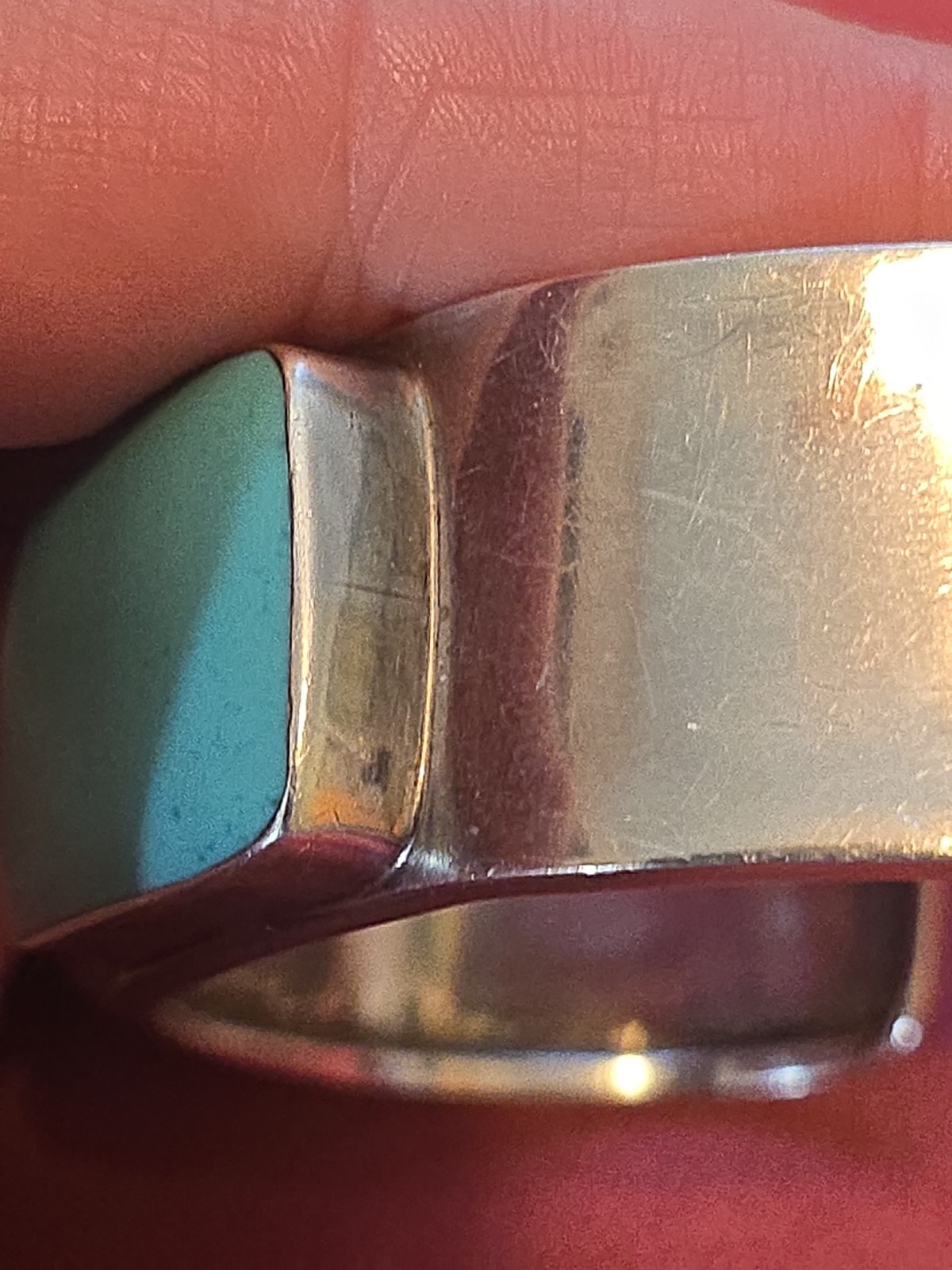 Vtg 70s Modernist Southwst .75″ Wide Sterling 925 Cuff Bracelet & Teal Acrylic?