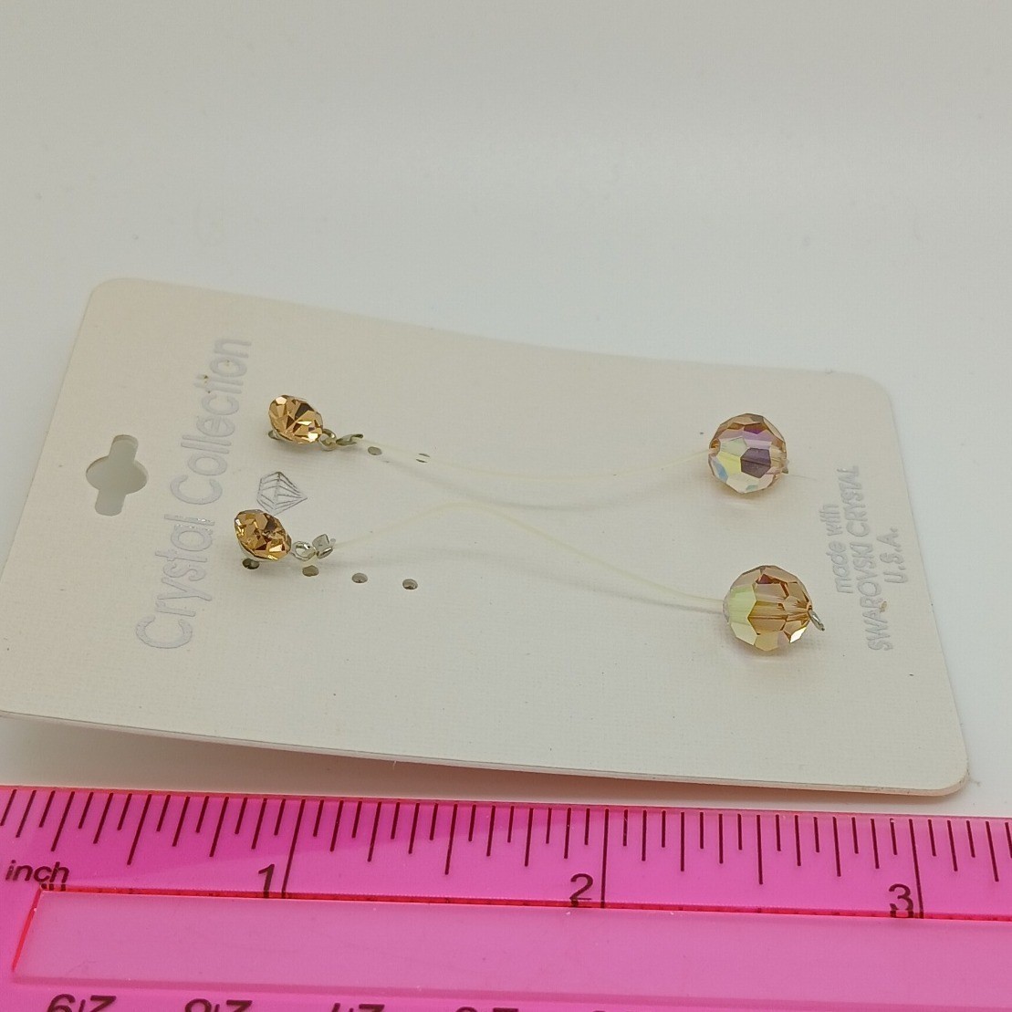 Vintage 1990s Swarovski Crystal Drop Earrings Amber New Old Stock USA Made