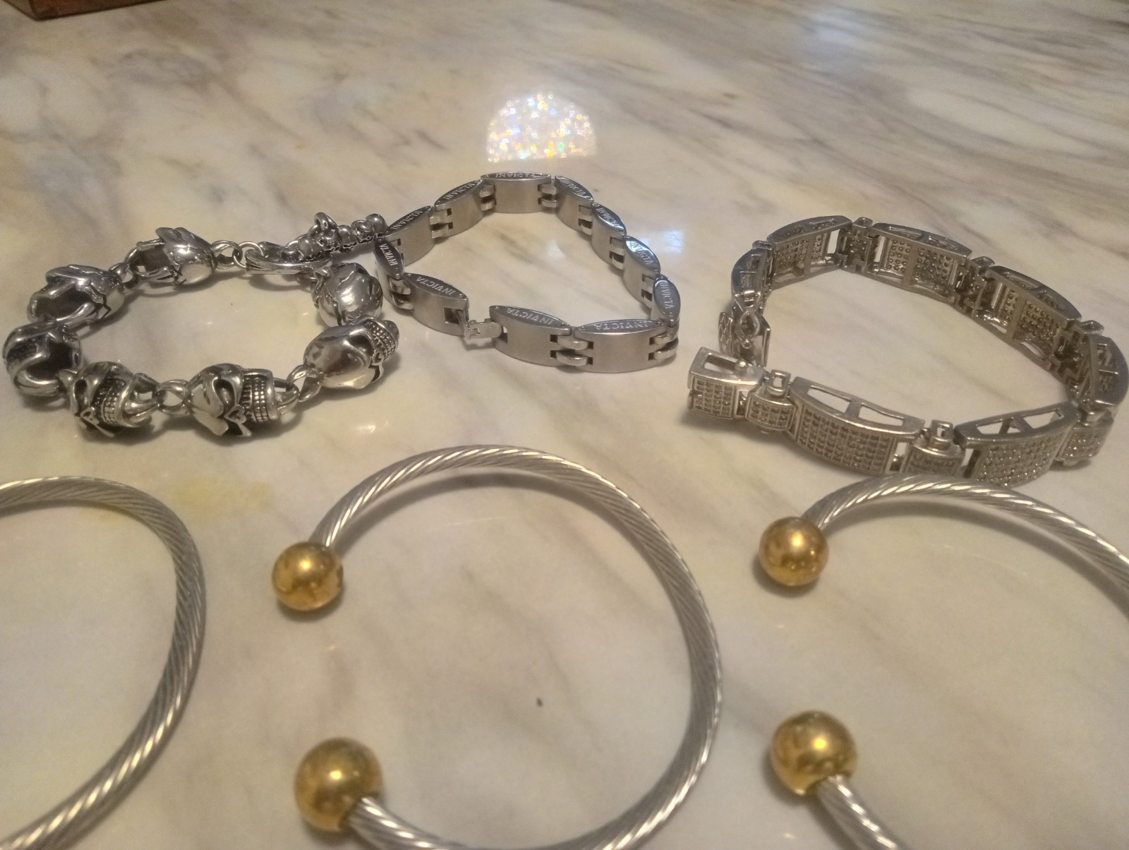 Mixed Lot 6 Silver & Gold Tone Metal Bracelets and Bangles, Unisex Adults