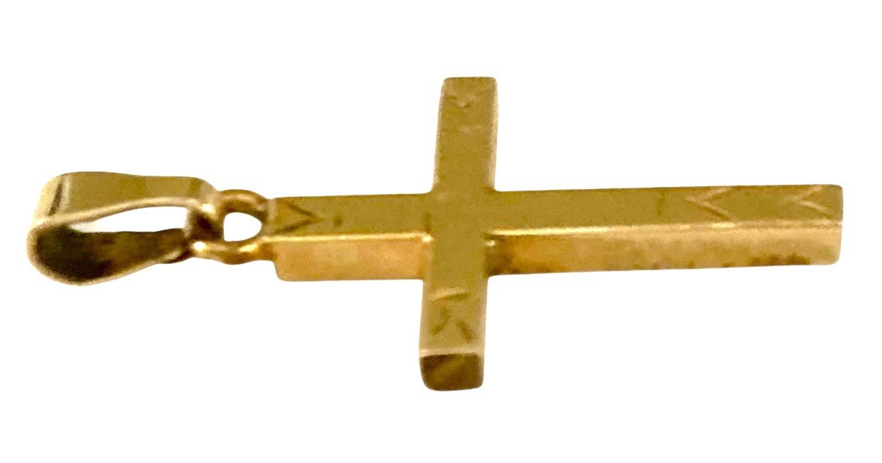 VINTAGE M.C. CO. NEW YORK 1950’s Yellow Gold Filled Small ETCHED CROSS Pendant