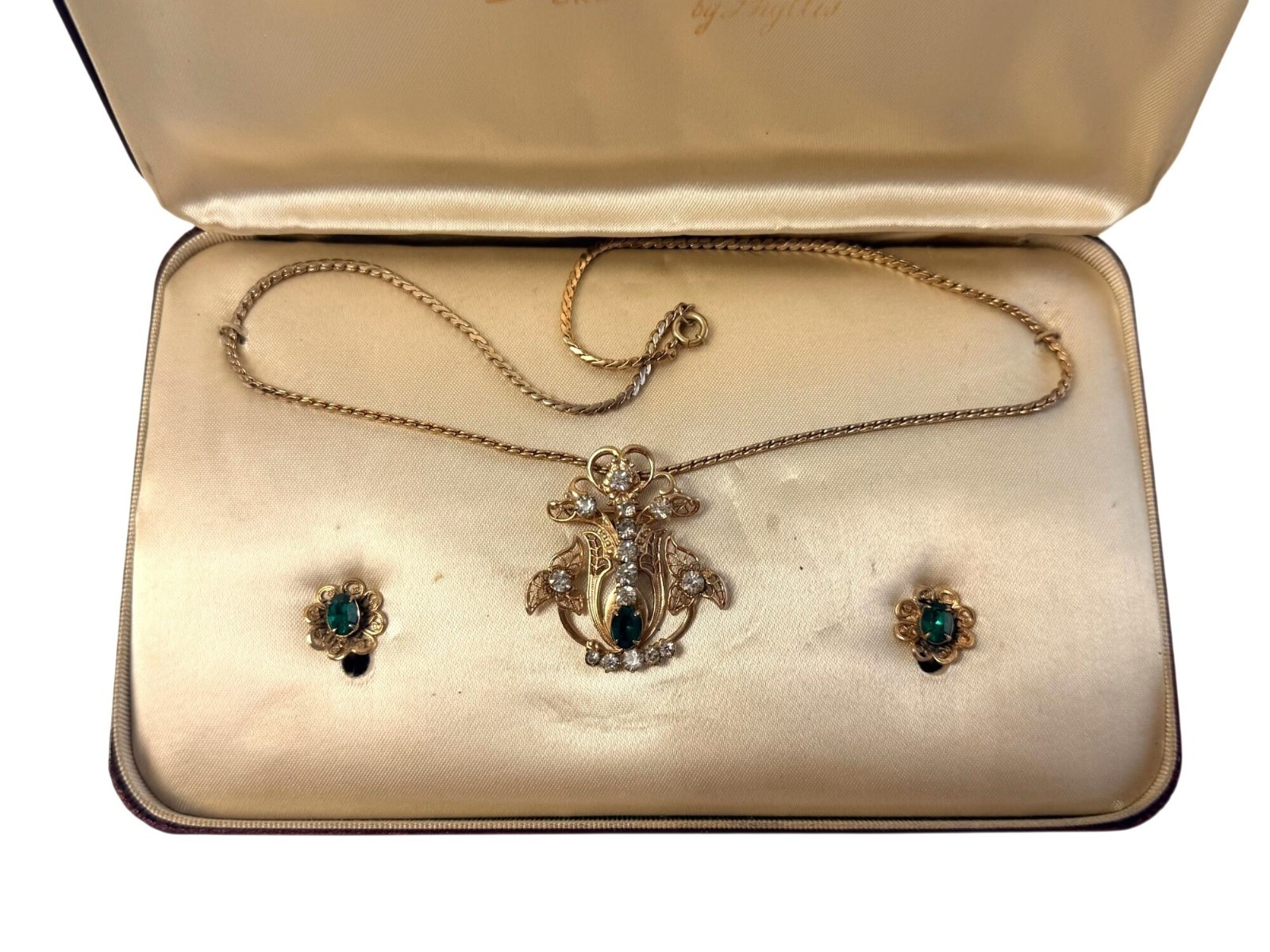 Vintage Gold Electroplate Scitarelli Creations Necklace Earrings Set w Tag & Box