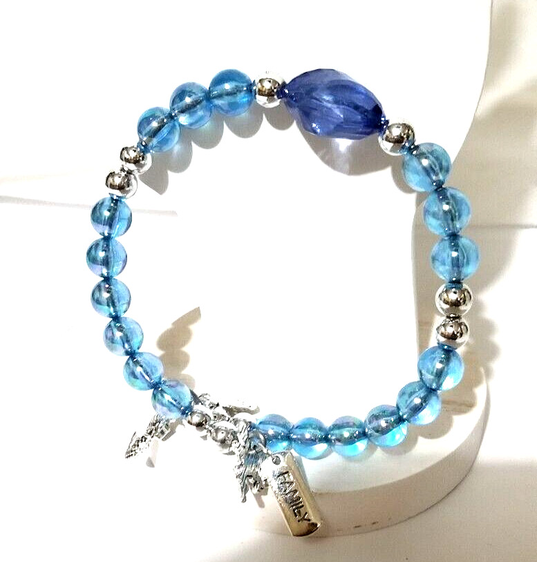 Vintage Handmade Unisex Adult Adjustable Blue Beaded Bracelet with Charms