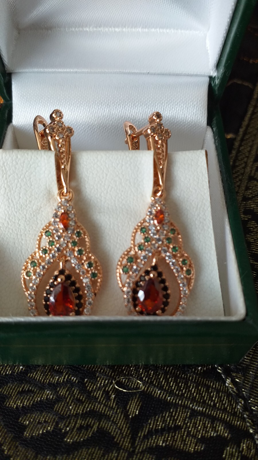Vintage 1990-s 14 Ct Rolled Gold Ruby / Zircons Earrings-Hallmarked 585 RG