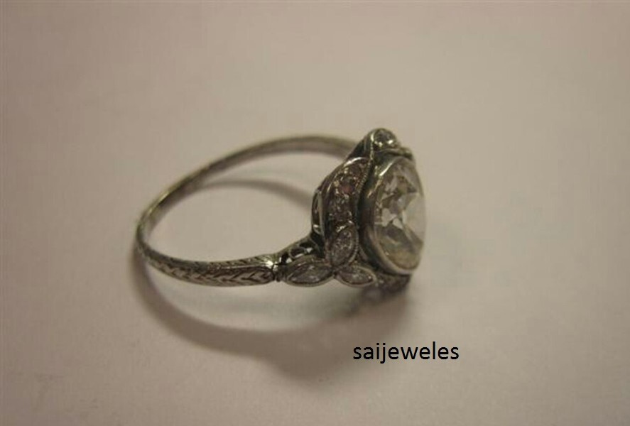 3CT Pear Lab-Created Diamond Vintage Heart Shape Art Deco Ring 14K White Gold FN
