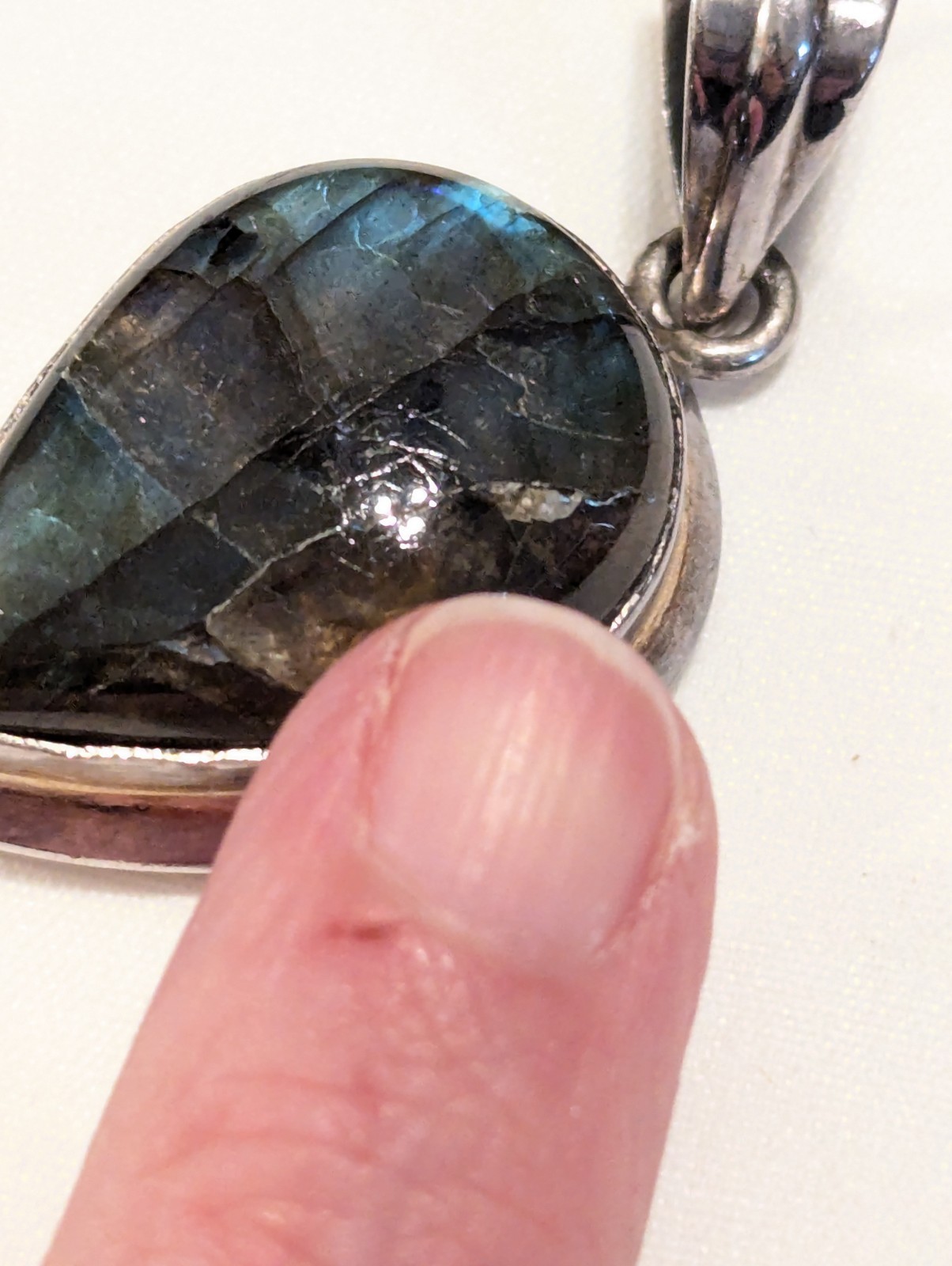 Vintage 925 Silver Abalone Shell Pendant Mother Pearl Statement Boho READ