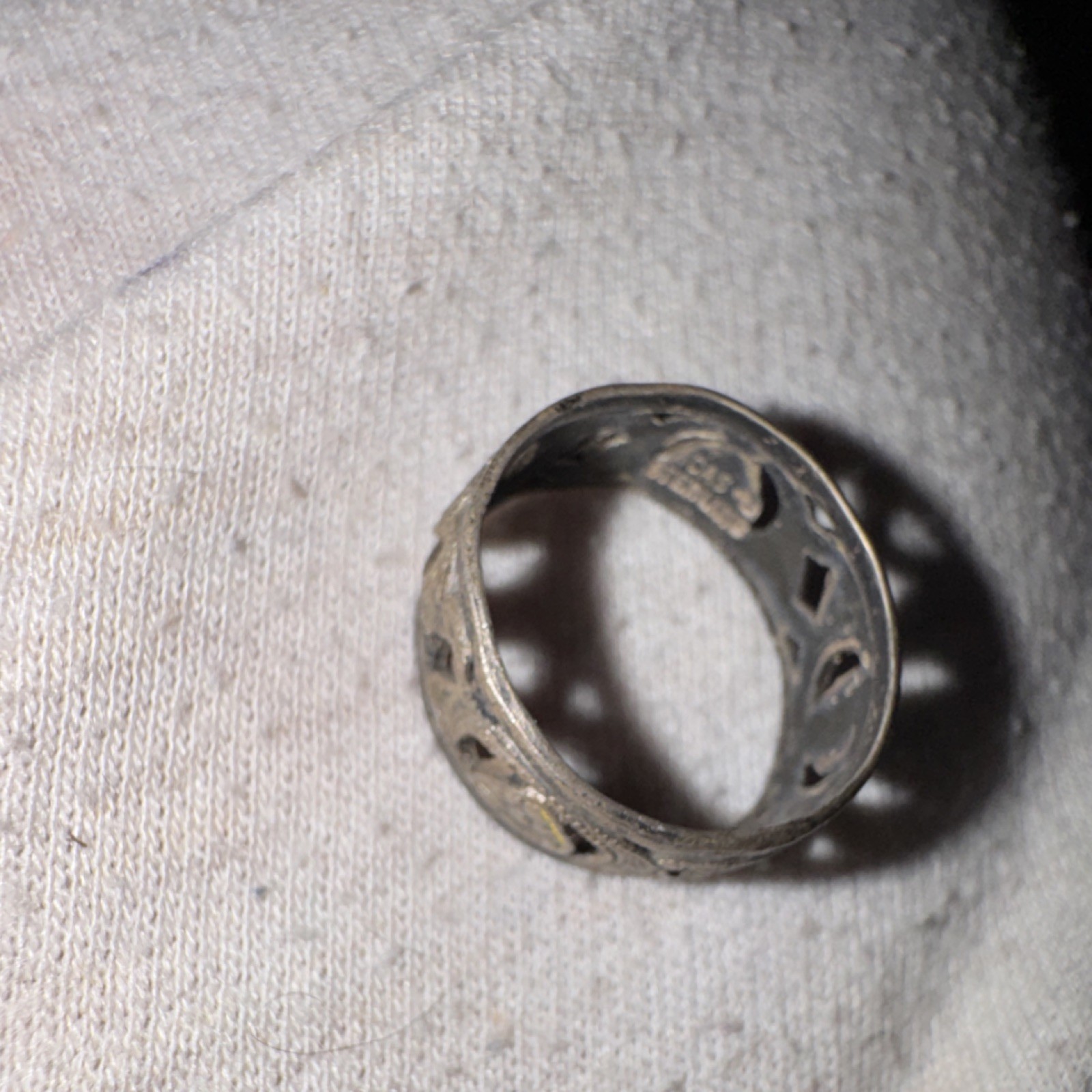 Vintage Silver Tone Filigree Wide Band Ring Ornate Design No Stone