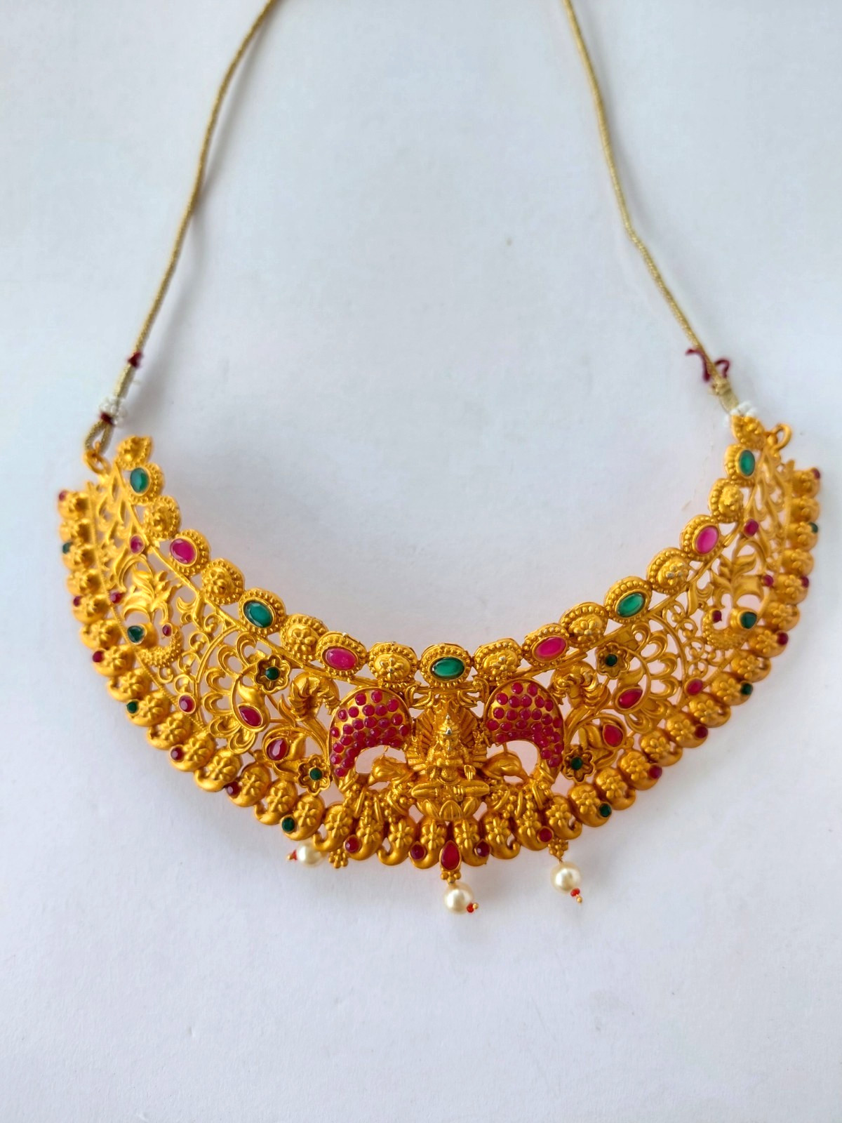 Vintage Necklace Indian Kundan Bridal Gold Tone Multicolor Stones Pearls Choker