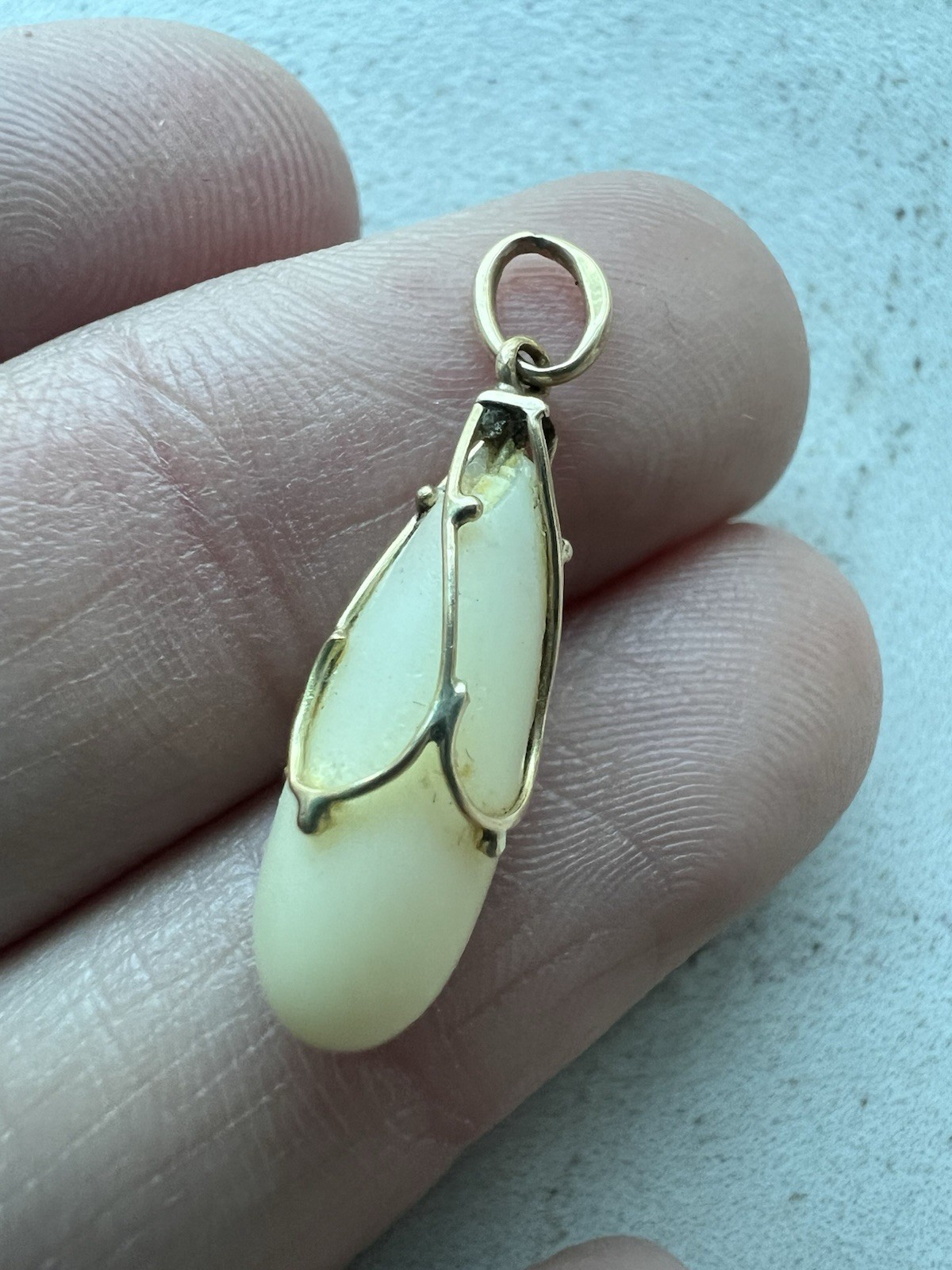Vintage Design Carved White Coral Or Material Pendant 14k Bale For Scrap Or Wear