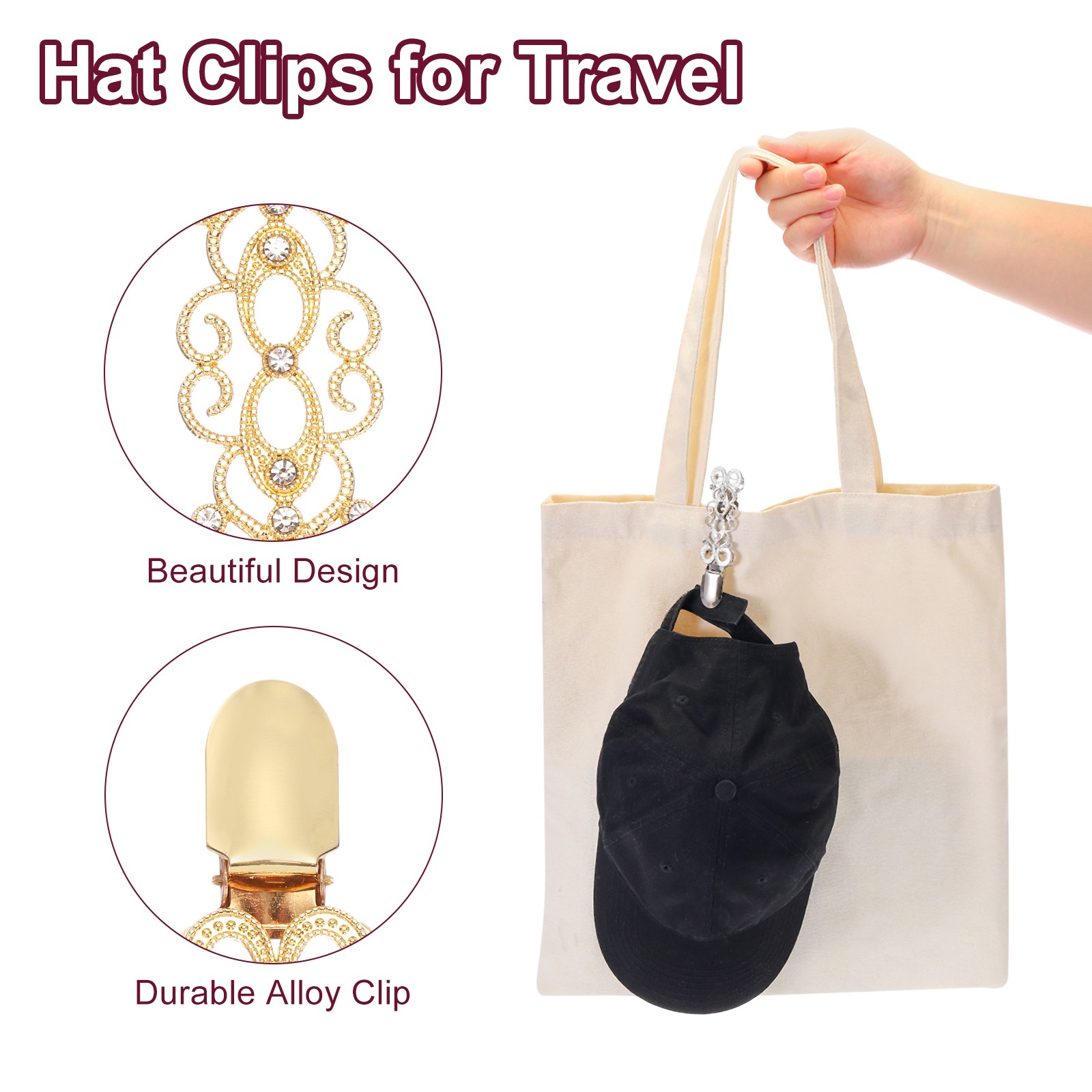 4PCS Hat Clips for Travel, Alloy Retro Cardigan Clip, Gold