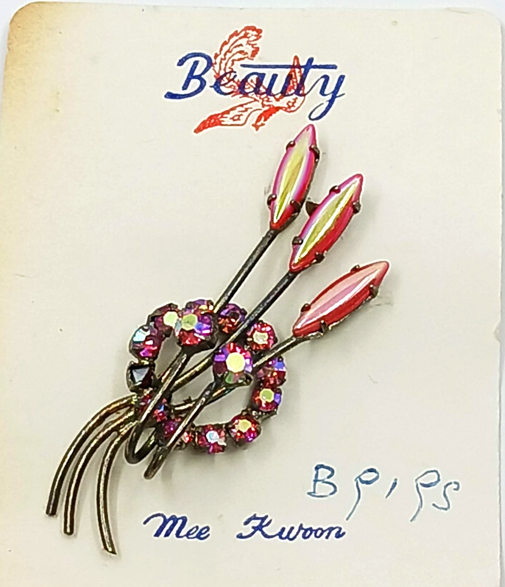 Vintage Beauty by Mee Kwoon Pin Brooch Lot Rhinestone Hand Crafted New Old Stock