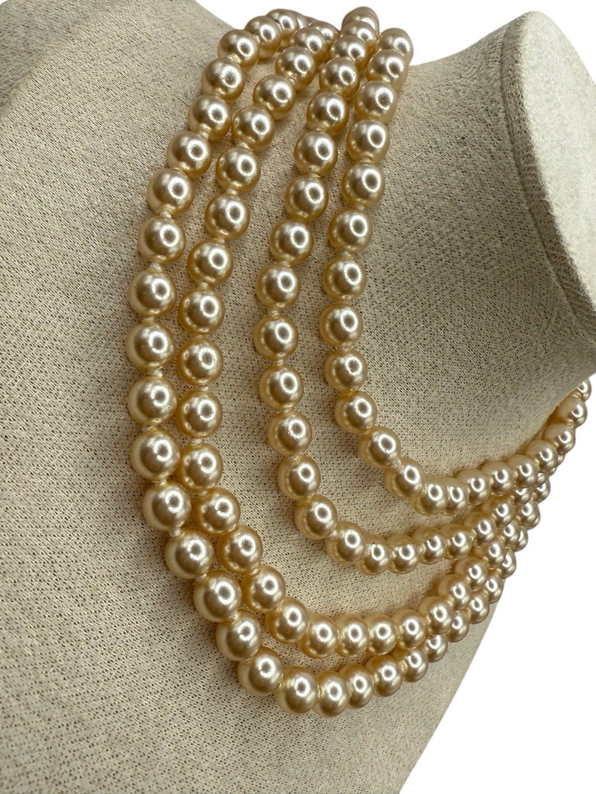Vintage Couture Czech Republic Glass Faux Pearls 7mm Necklace Opera 54” Long!
