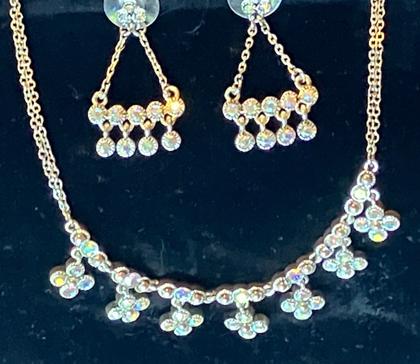 Vintage Napier Aurora Borialis Rhinestone Necklace And Earring Set 16 Inches
