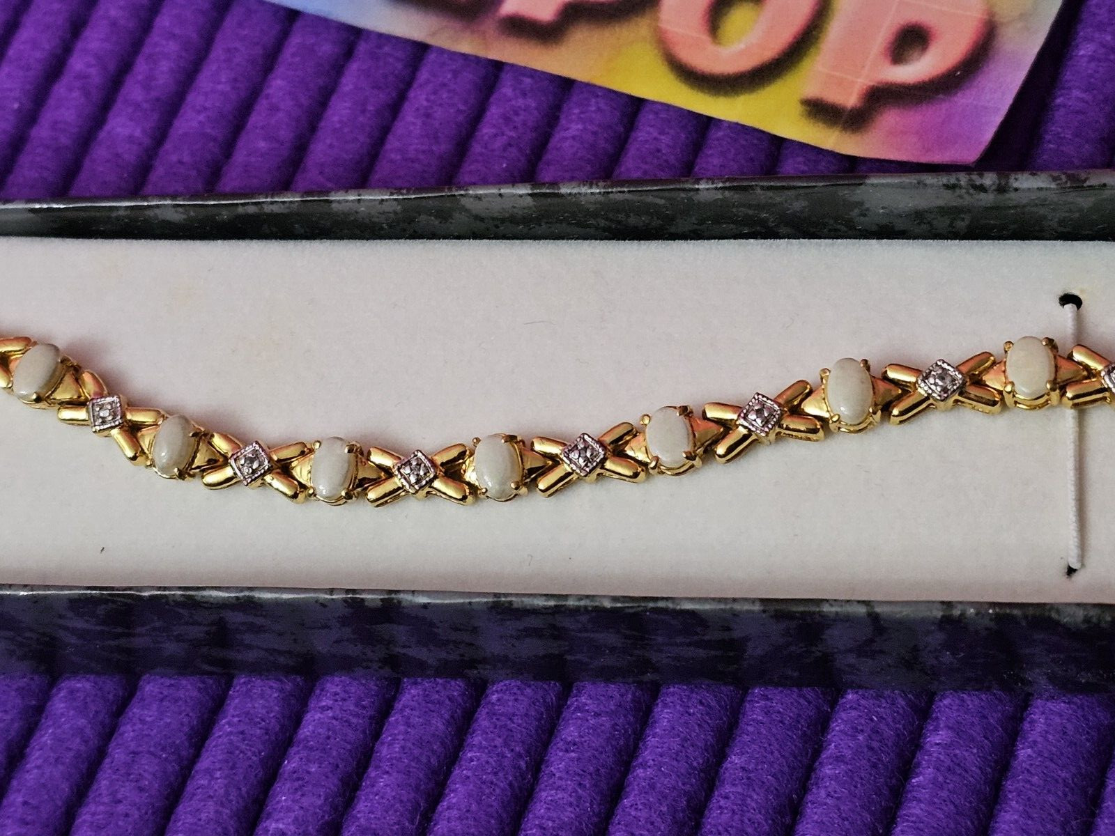 Vintage Retro 925 Gold OBJ XOXO Hugs Kisses Love Gemstone Bracelet Jewelry