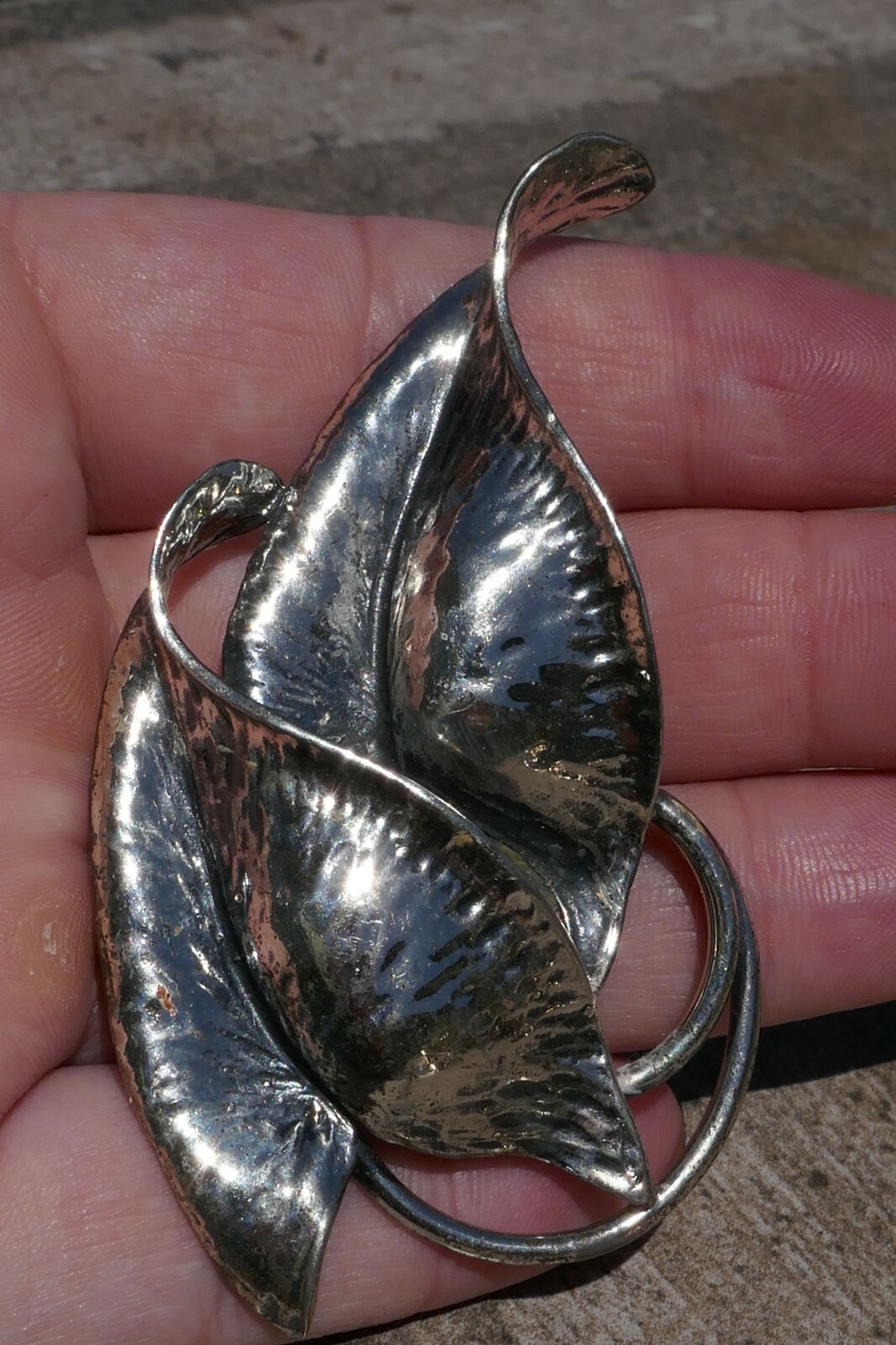 Vintage Deco Designer Sterling Double Leaf Designed Pin / Brooch – 22.8 Grams
