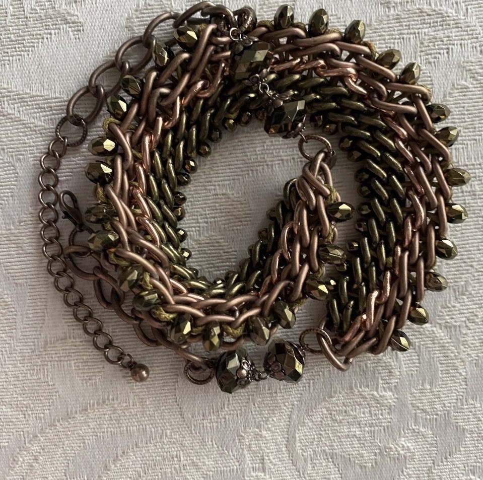 Chainmaille Statement Necklace 21” Copper Bronze Color Byzantine 4n1 Chain Weave