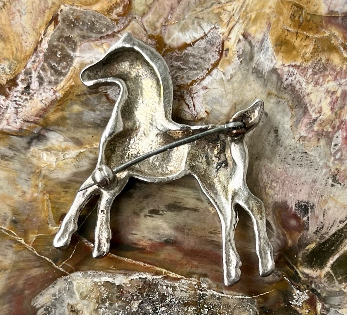 Vintage Sterling Silver Foal Colt Horse Equestrian Pin Brooch Heavy 11 Grams