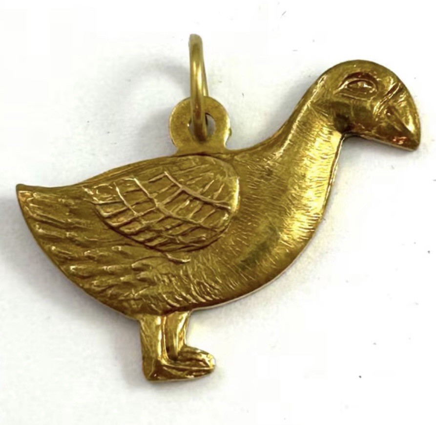 Vintage Brass Charm Duck Goose Pendant Etched Jewelry lucky ducky Charm Gift