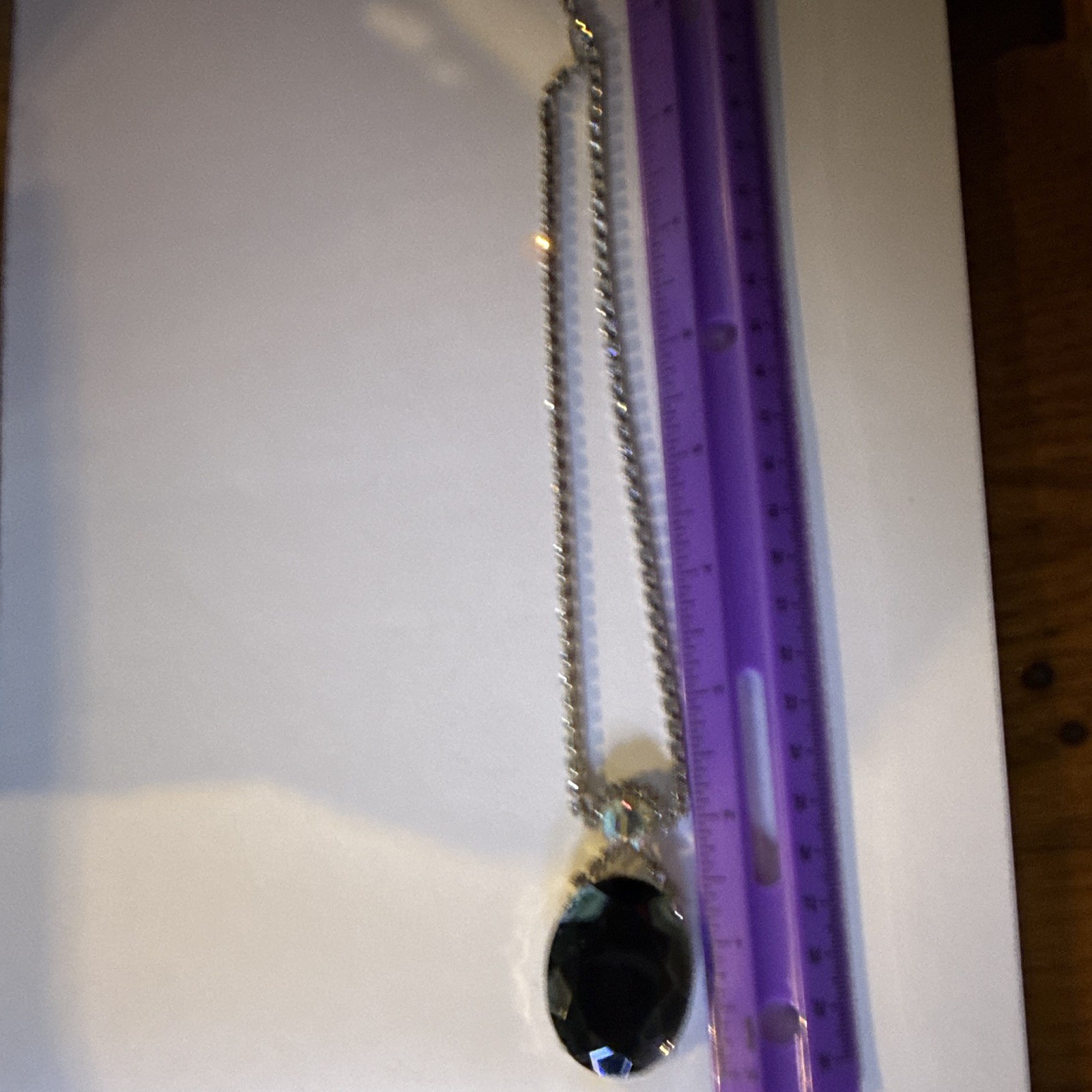Vintage Mystic Crystal Large Oval Statement Pendant Necklace Missing Clasp