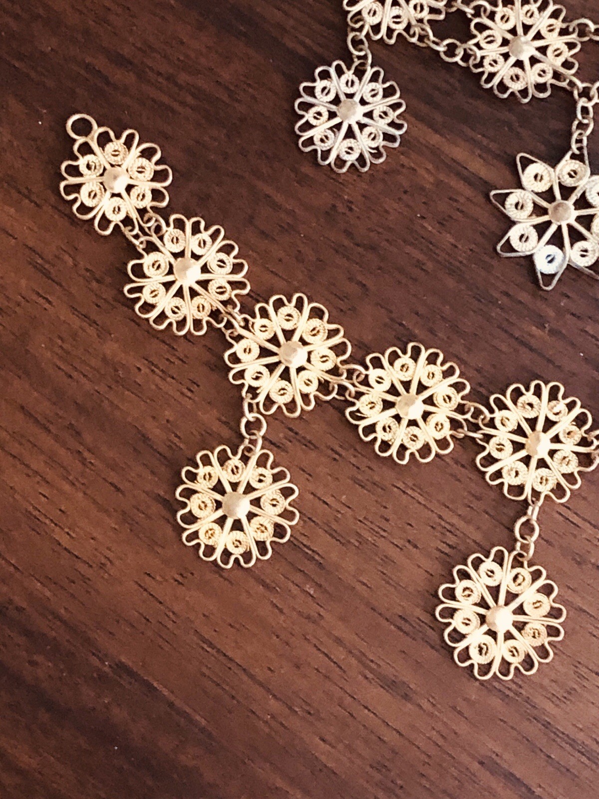 Vtg Intricate filigree Wire Vermeil Gilt Brass Dangled Necklace/Bracelet Set