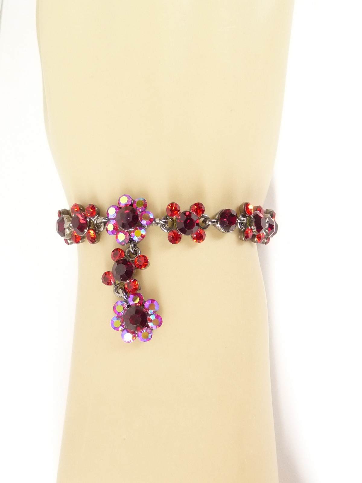 SNK Signed Bracelet Red Crystal Rhinestones 8.5 inches USA Seller