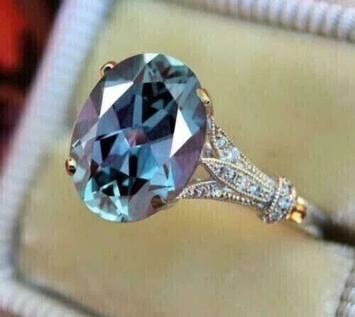 2.7Ct Oval Lab Created Alexandrite Women’s Engagement 14K White Gold Finish Ring