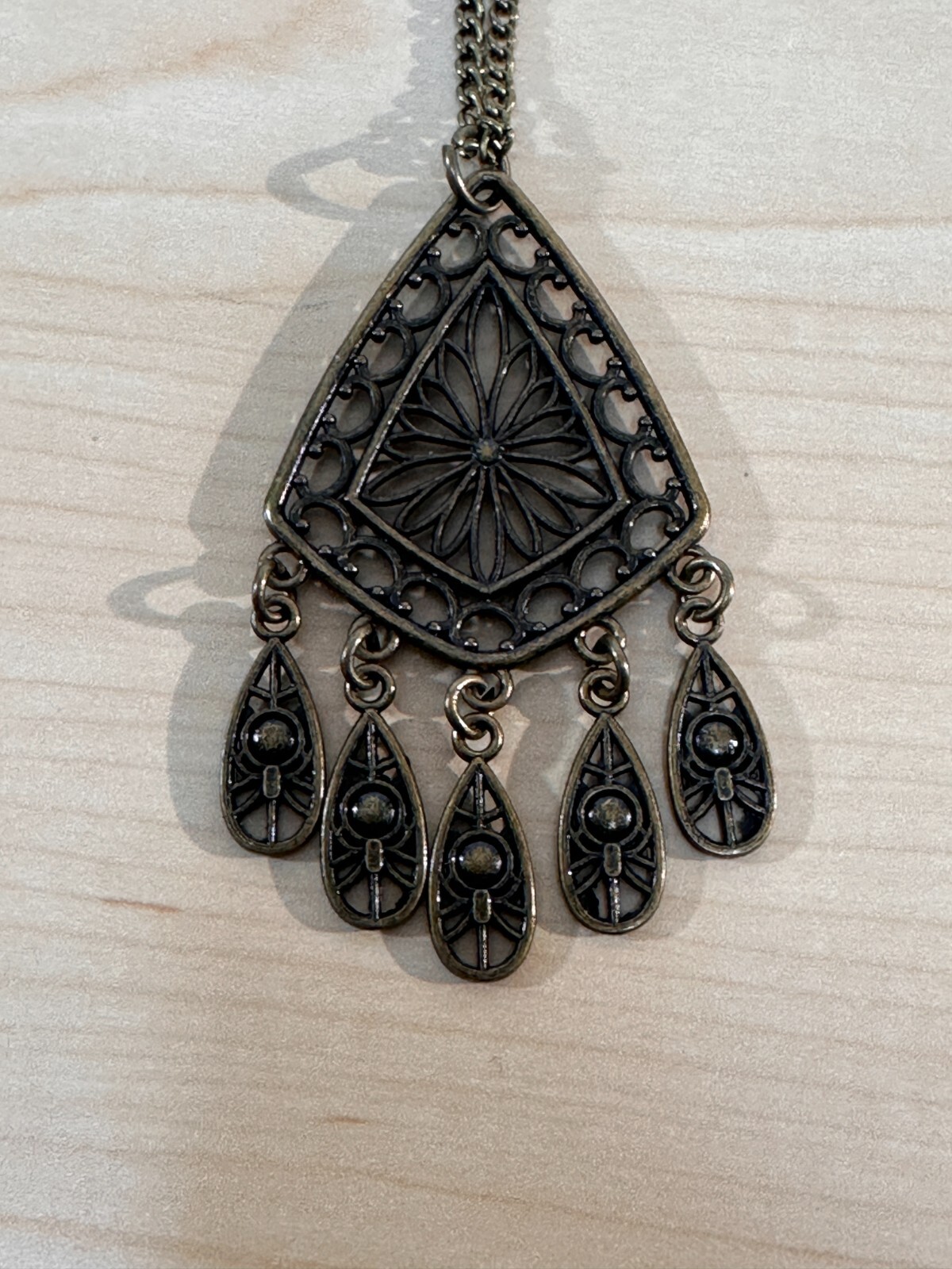Vintage Bronze Color BOHO Tribal Dangle Pendant Necklace 14 inches