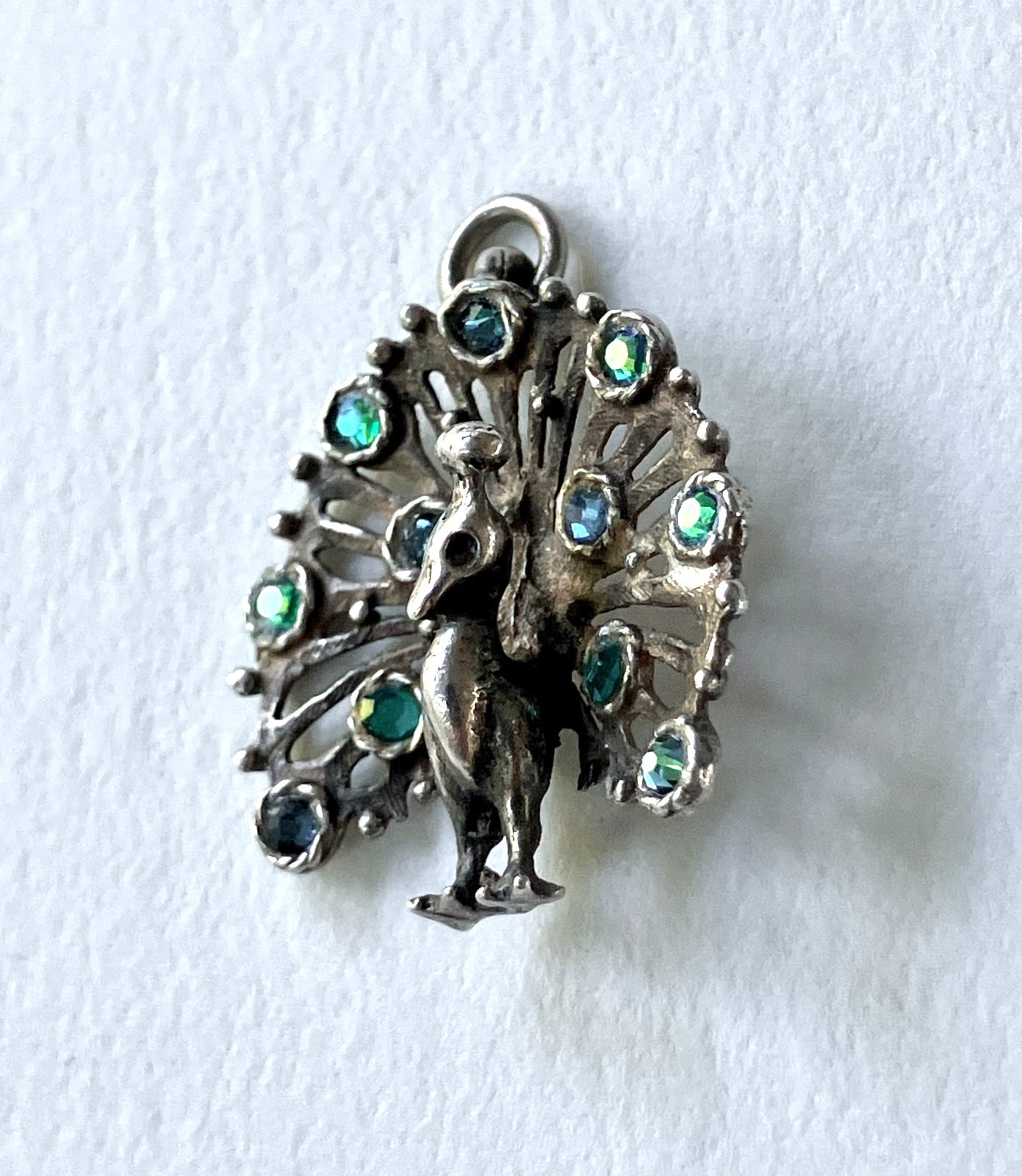 Sterling silver vintage charm, peacock