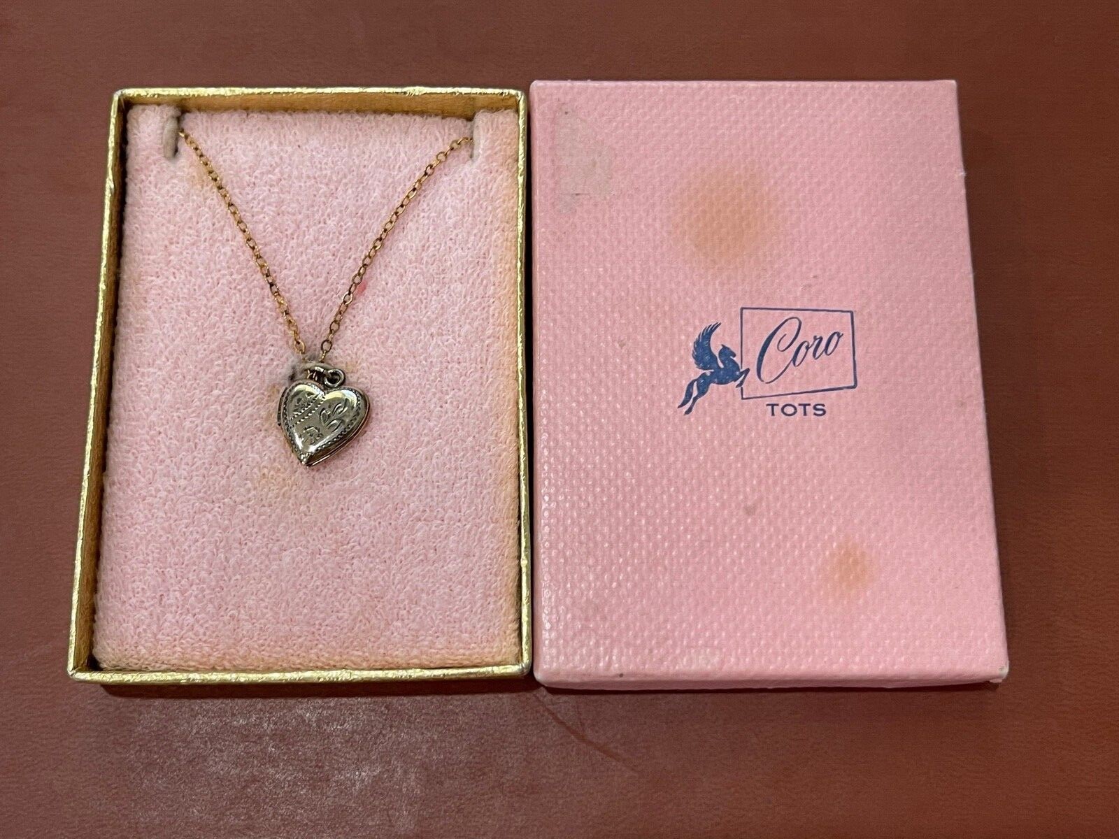 Vintage 12k Gold Filled Heart Form Locket Pendant Necklace in Coro Tots Box