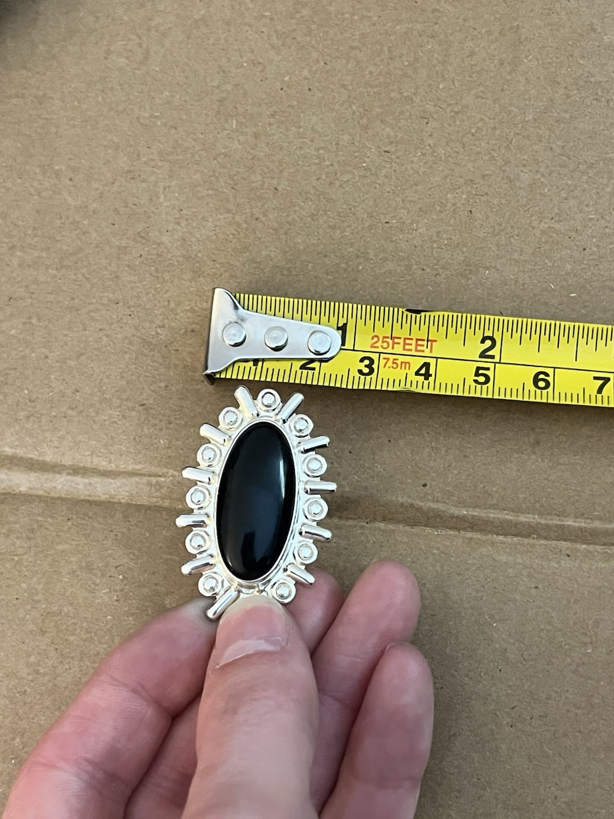 Vtg MEXICO Sterling Silver Black Onyx Large Oval Cabochon Split Band Ring Sz 6