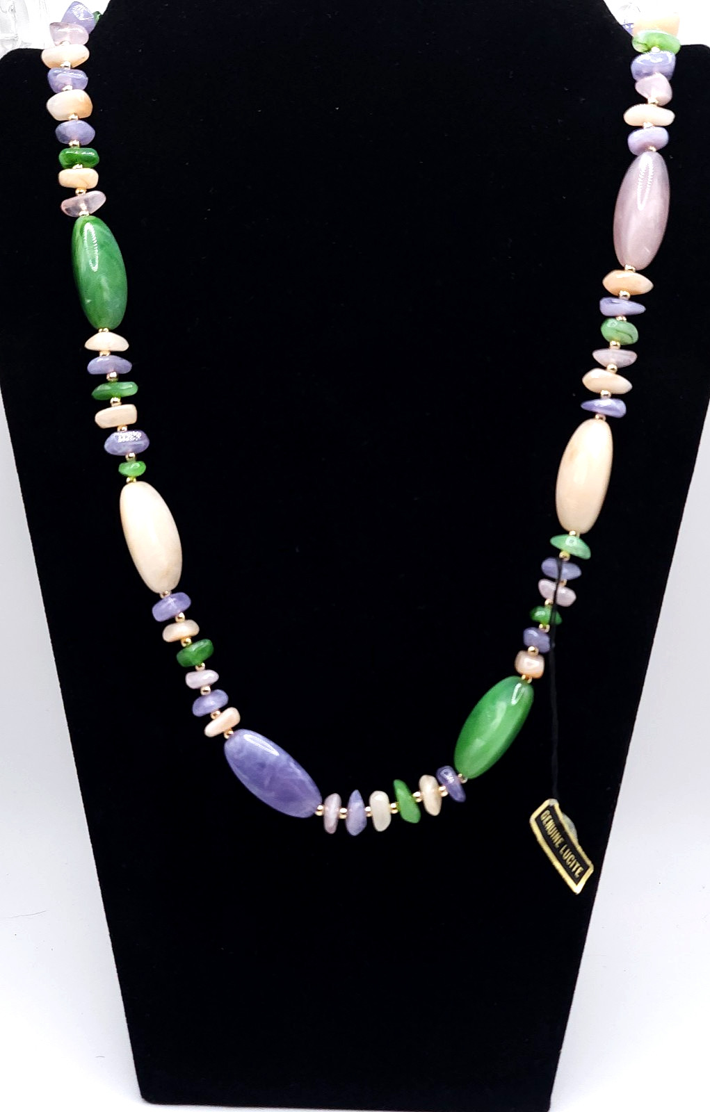 Vintage Genuine Lucite Necklace Pastel Beaded Green Pink Lavender 25in Retro