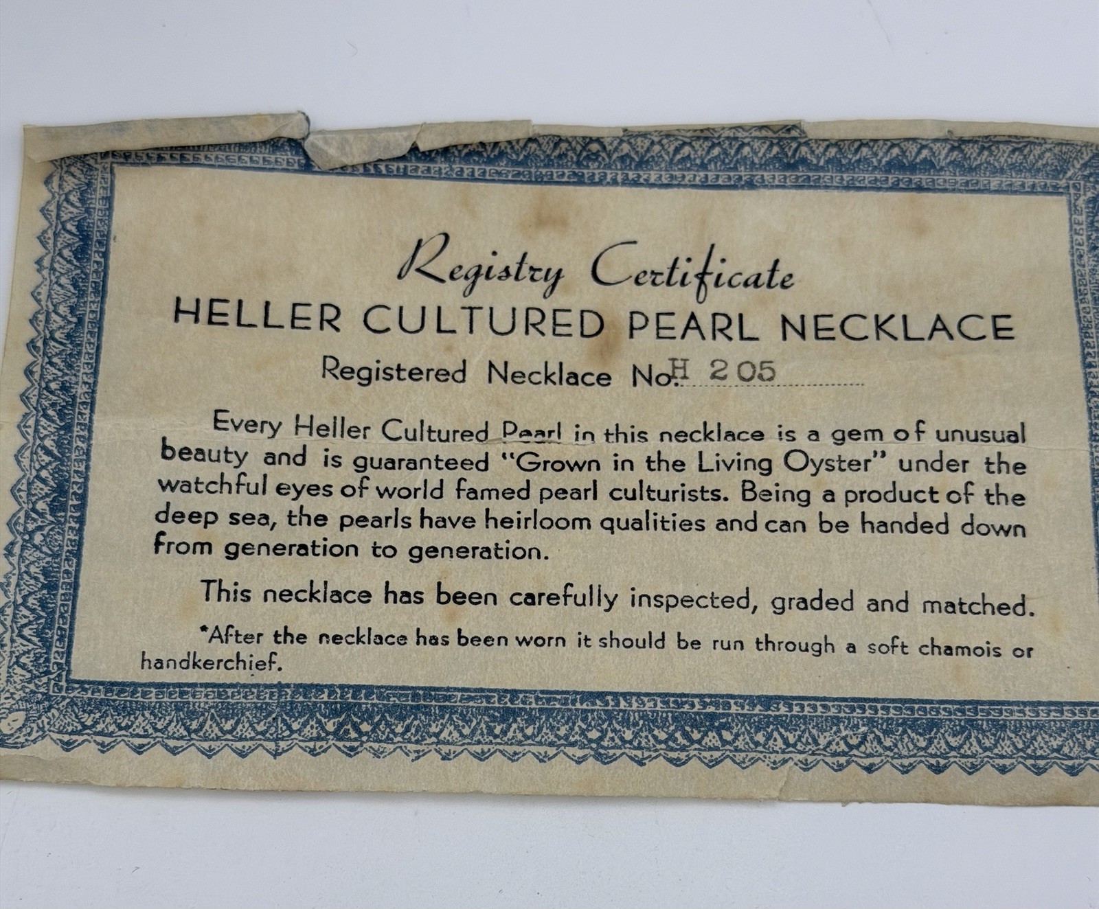 REGISTERED HELLER CULTURED PEARL NECKLACE GRADUATED 3-7 MM STERLING CLASP 17″