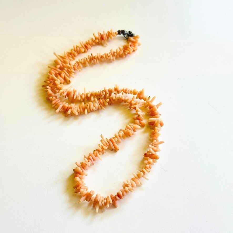 VTG Mediterranean pink Coral Natural Necklace Branch Beads Genuine Sterling 22″L