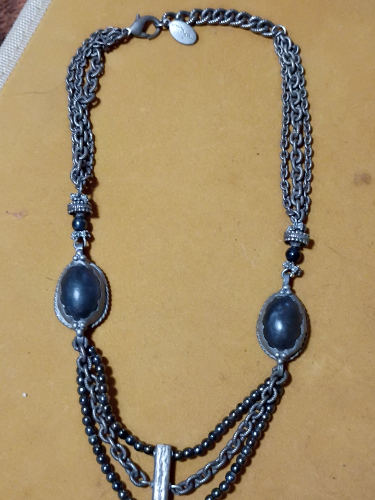 MAYA SIGNED DESIGNER layered vintage original NECKLACE Silvertone