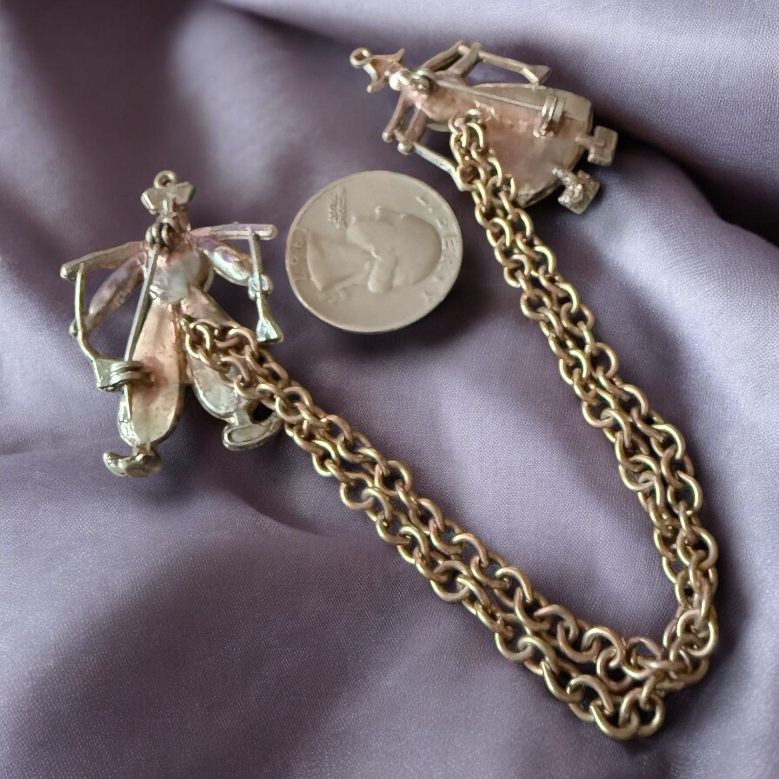 Opaline Glass Chatelaine Brooch Pot Metal Dutch Boy Girl Vintage 1940s