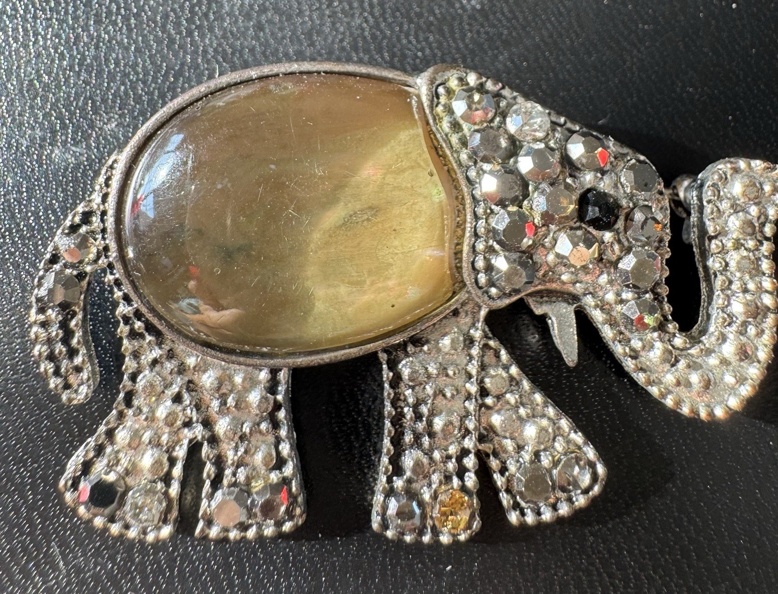 Vintage Signed KC Kenneth Cole Rhinestone Elephant Brooch Pin Silver Tone
