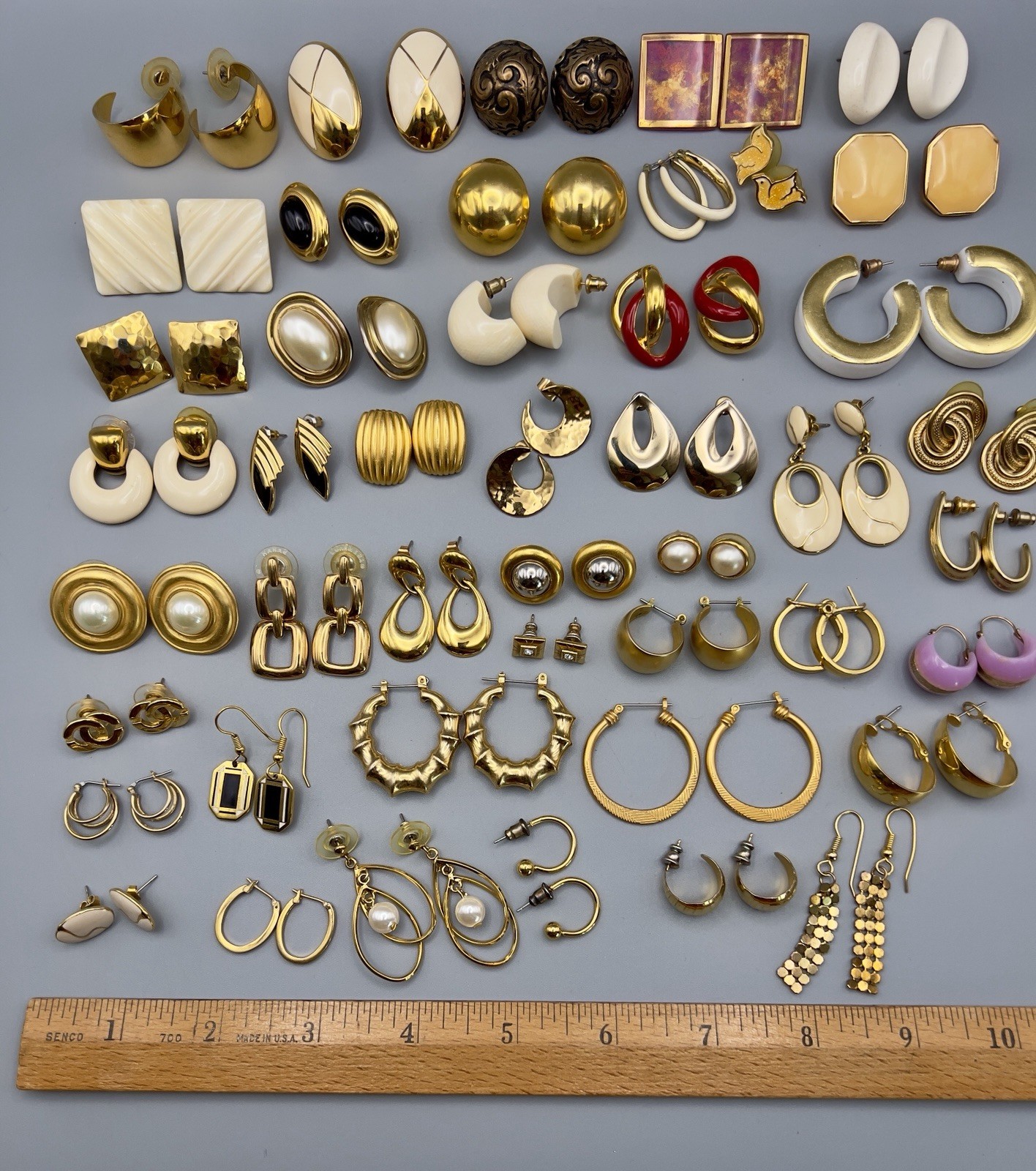 Vintage 1980s Pierced Earring Lot Gold Tone 45 Pairs Monet Trifari