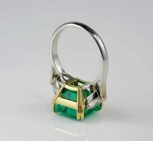 Vintage Art Deco Style Lab Created Emerald Engagement 14K White Gold Finish Ring