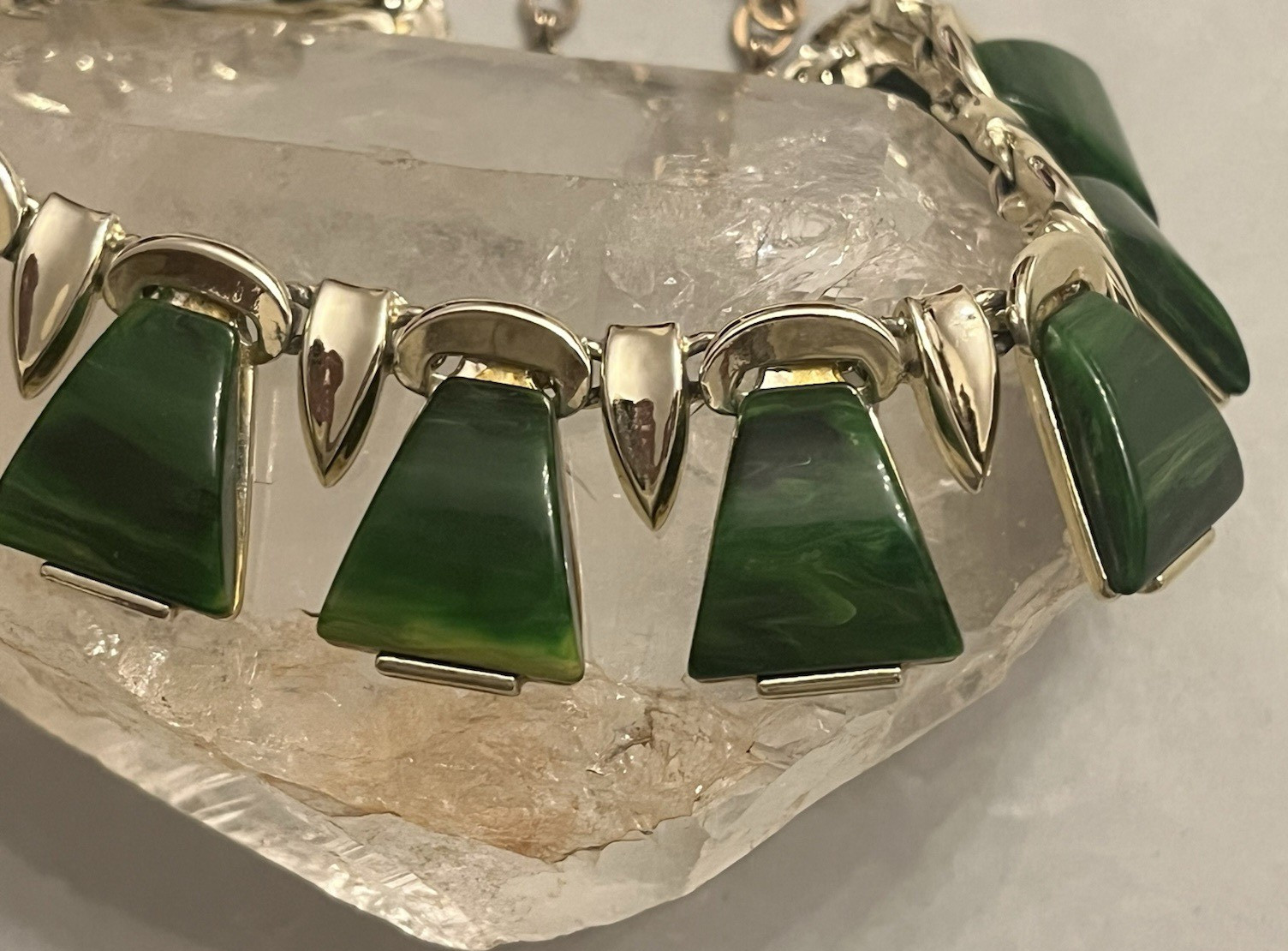 Vintage CHAREL Spinach Green Bakelite, Egyptian Revival, Necklace, Simi Tested!