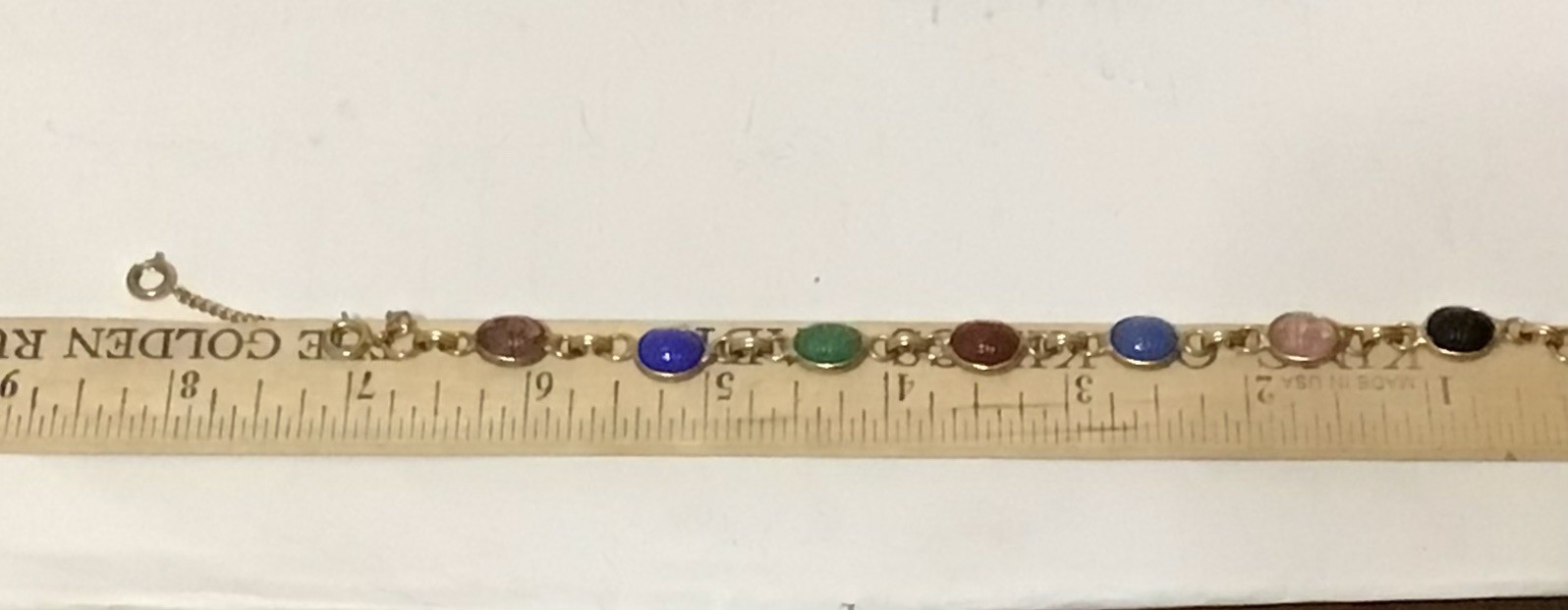 Vintage Egyptian Revival Scarab Bracelet 7 Multi Colored Stones unbranded