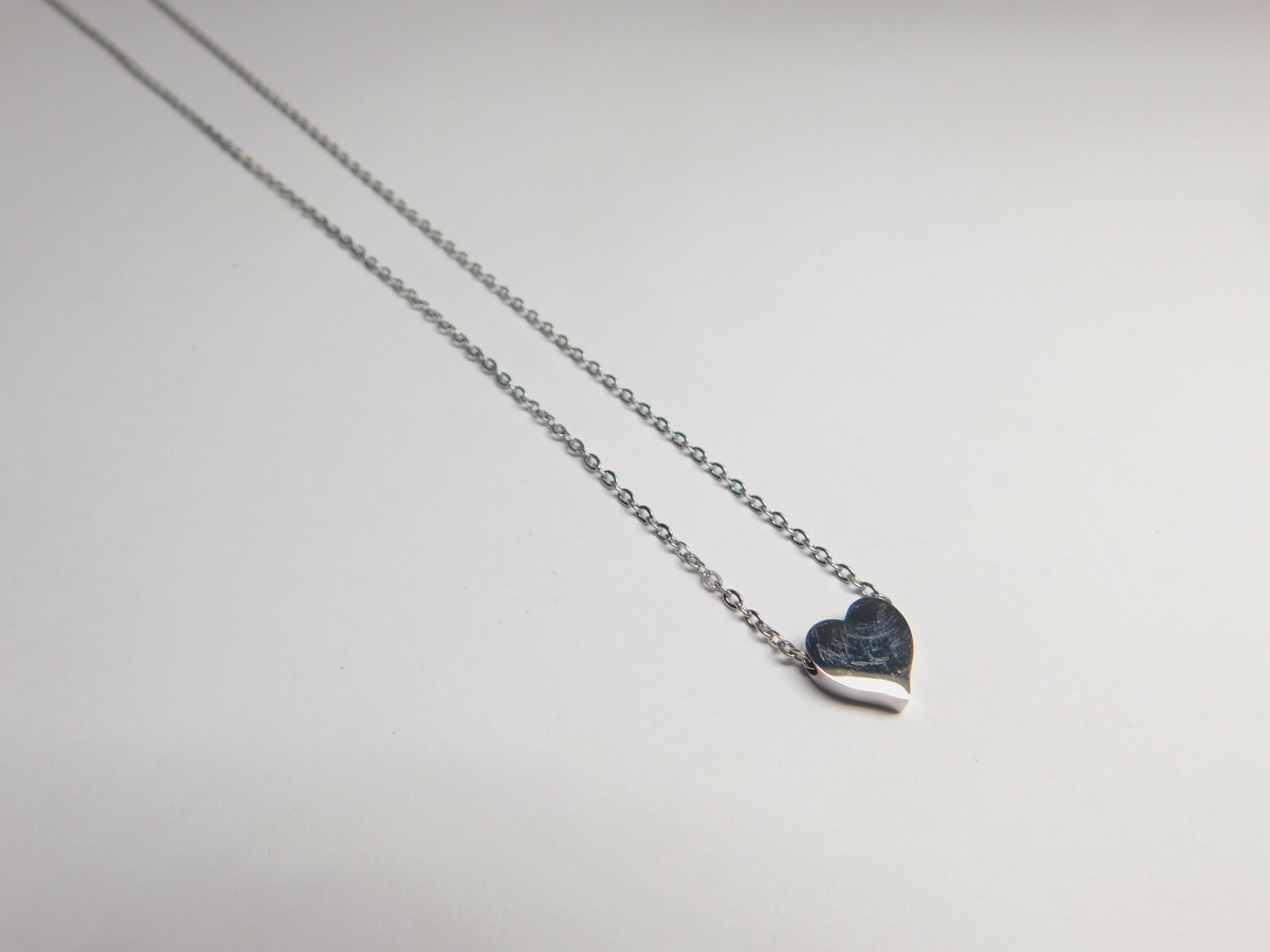 Small Engravable Silver Tone Metal Slide Heart Charm Chain Necklace Vintage