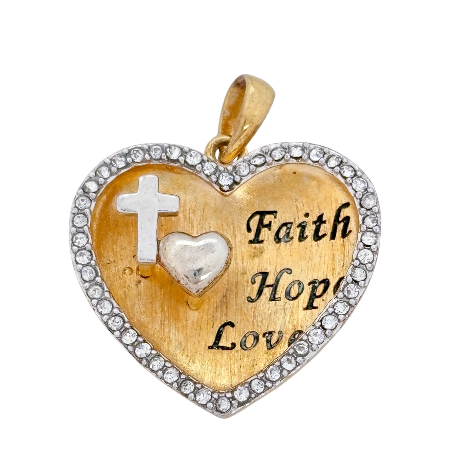 Faith Hope Love Heart Cross Cubic Zirconia | 18K Gold Plate Sterling Silver 925
