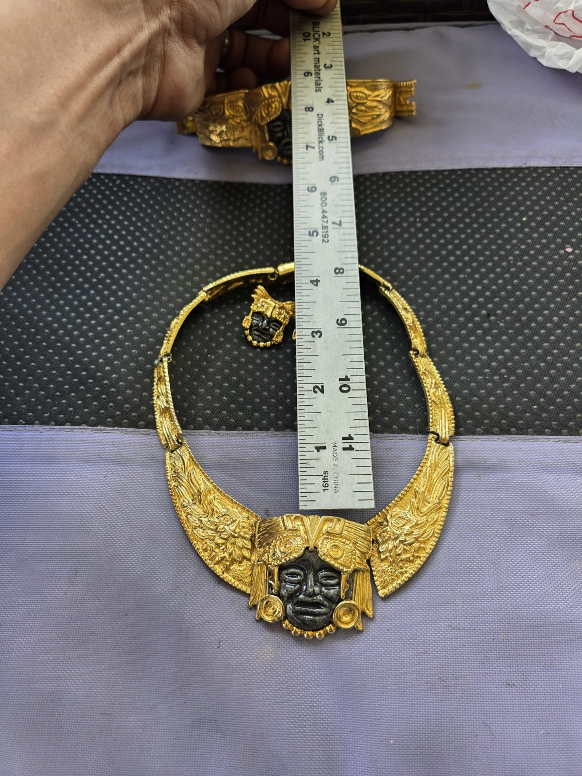 Salvador Teran for Marbel Mexico Necklace Set Aztec Maya 22k Plated Pre Owned #7