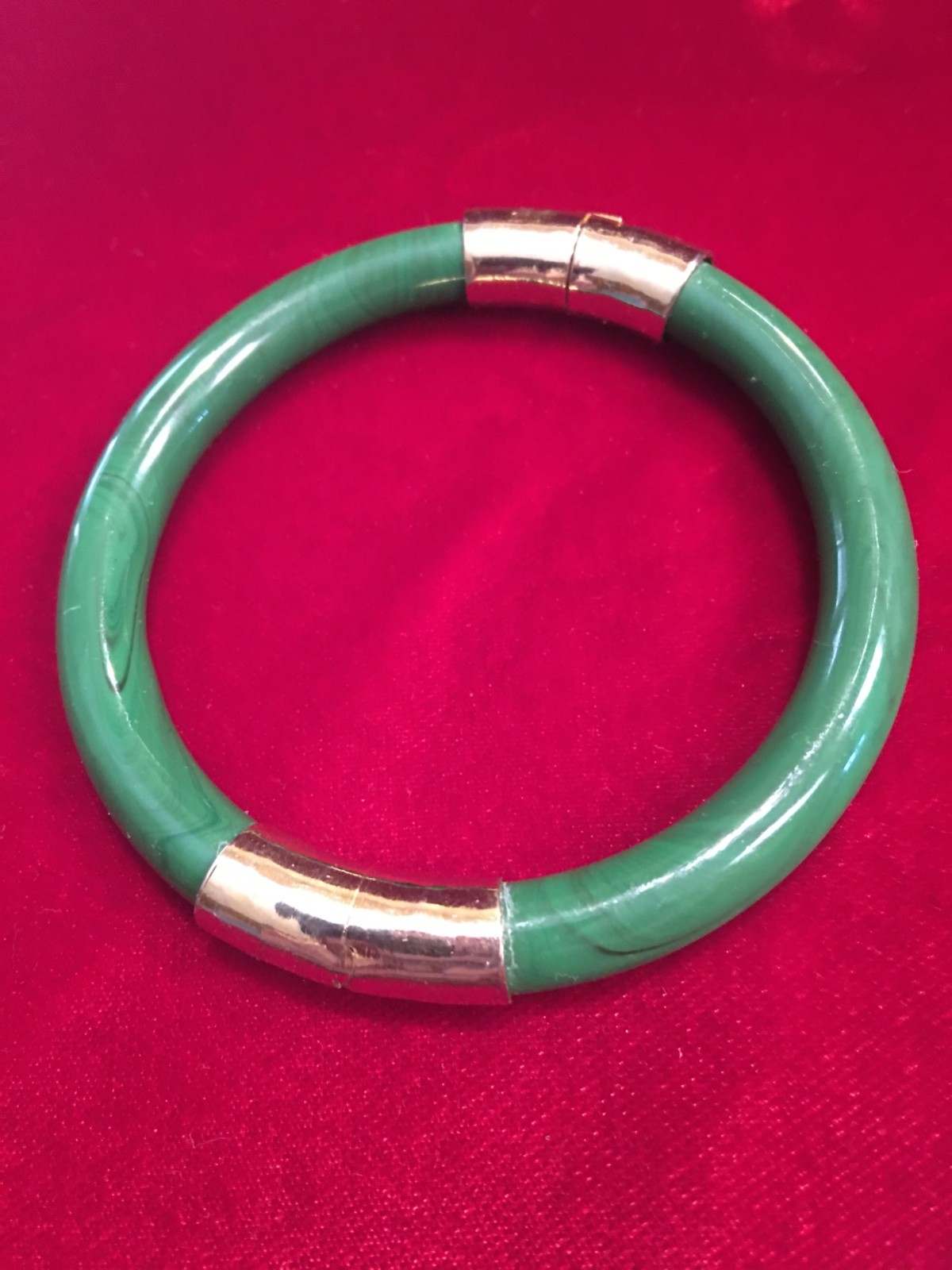 Vintage Chinese Jade Gold Hinged Bangle Bracelet Spinach Green Size 7.5 ⭐️